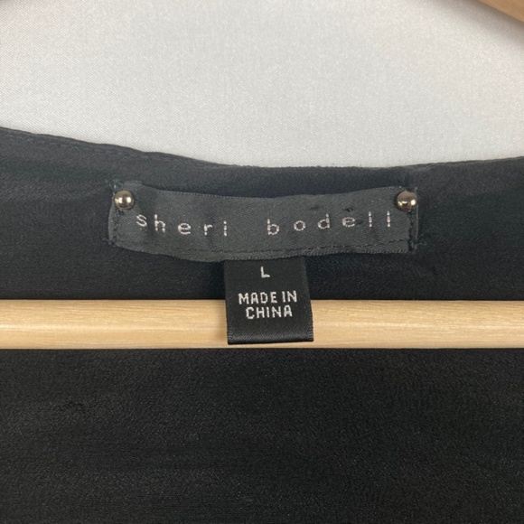 Sheri Bodell Embellished Silk Cocktail Dress Studded Chained Cape Black Womens L - Picture 3 of 6